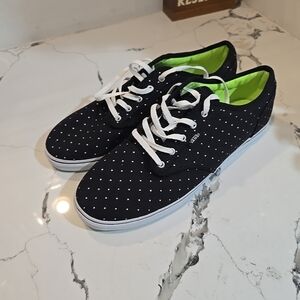 Vans Black Polka Dot Canvas Sneakers with White Laces and Lime Green Lining